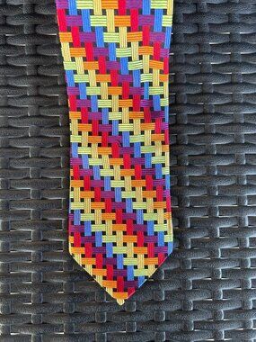 Vintage Paul Fredrick Multicolor Basket Weave Pattern Silk Necktie Handmade